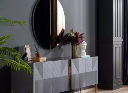 Sideboard Mirror Set Italian Style 2pcs. Living room Wood Chest of drawers Wardrobe